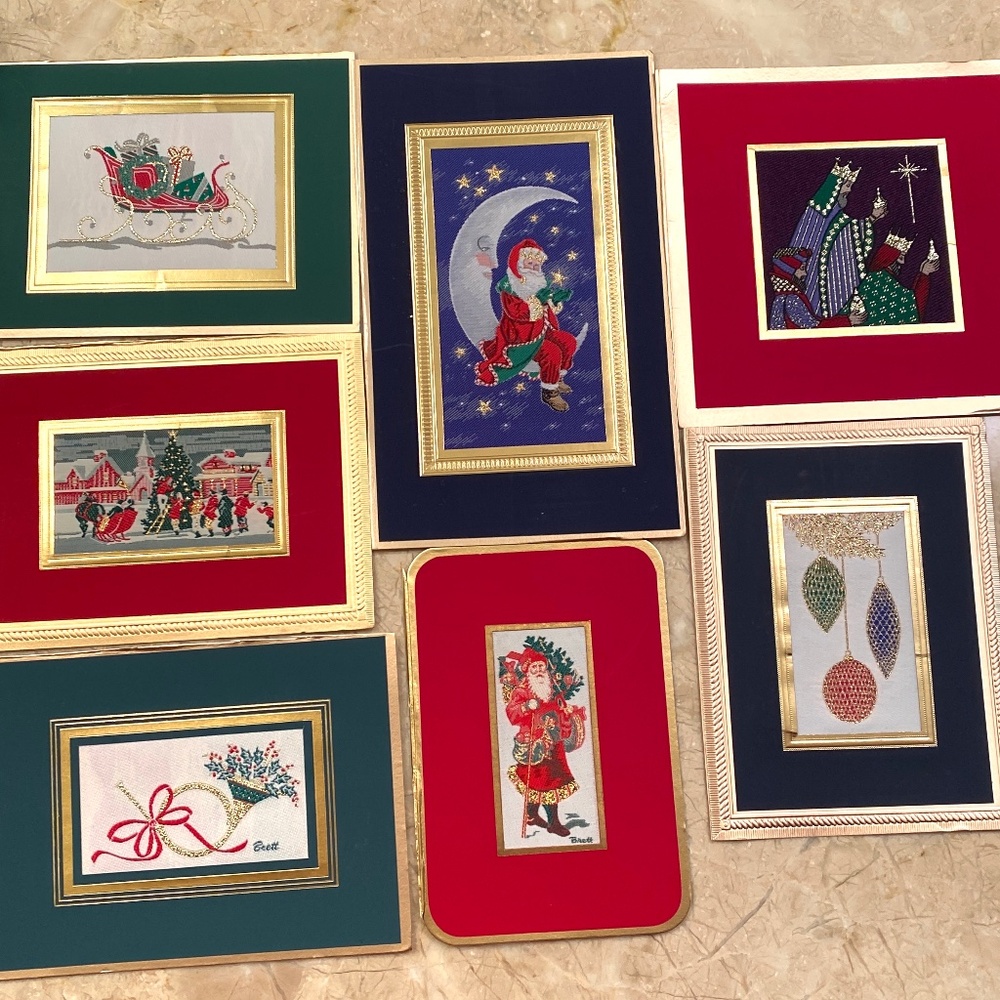 17 Christmas tapestry woven card fronts Brett collection, original, vint…